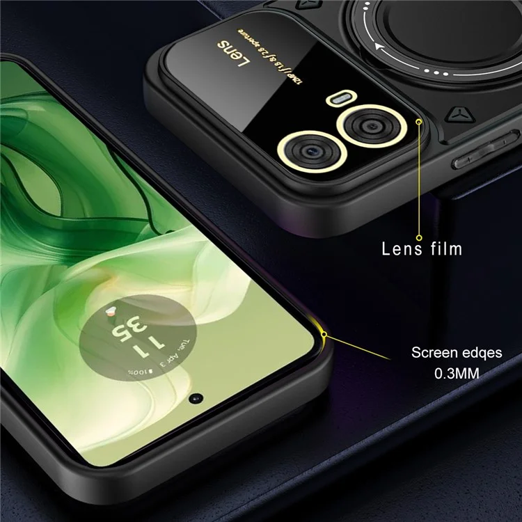 For Motorola Moto G04 4G / G24 4G Case Rotating Magnetic Kickstand PC + TPU Phone Cover - Black