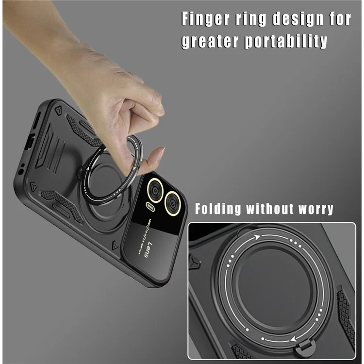 For Motorola Moto G04 4G / G24 4G Case Rotating Magnetic Kickstand PC + TPU Phone Cover - Black