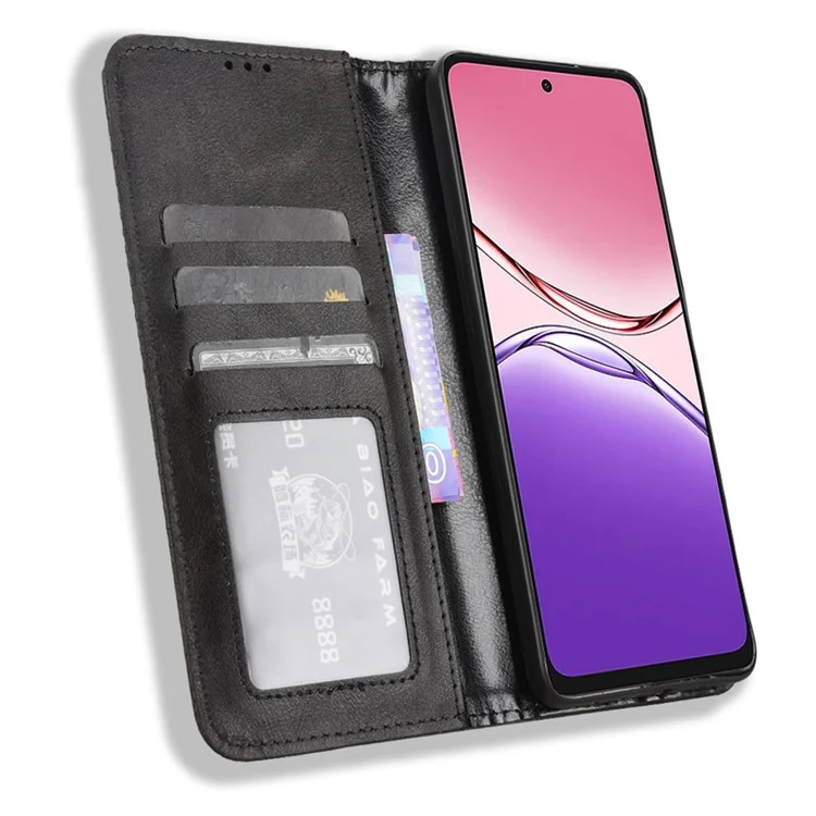 Чехол-кошелек для Oppo A5 Pro 5G с подставкой, ретро-текстура, кожаный чехол для телефона - Черный
