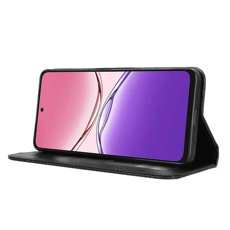 Чехол-кошелек для Oppo A5 Pro 5G с подставкой, ретро-текстура, кожаный чехол для телефона - Черный