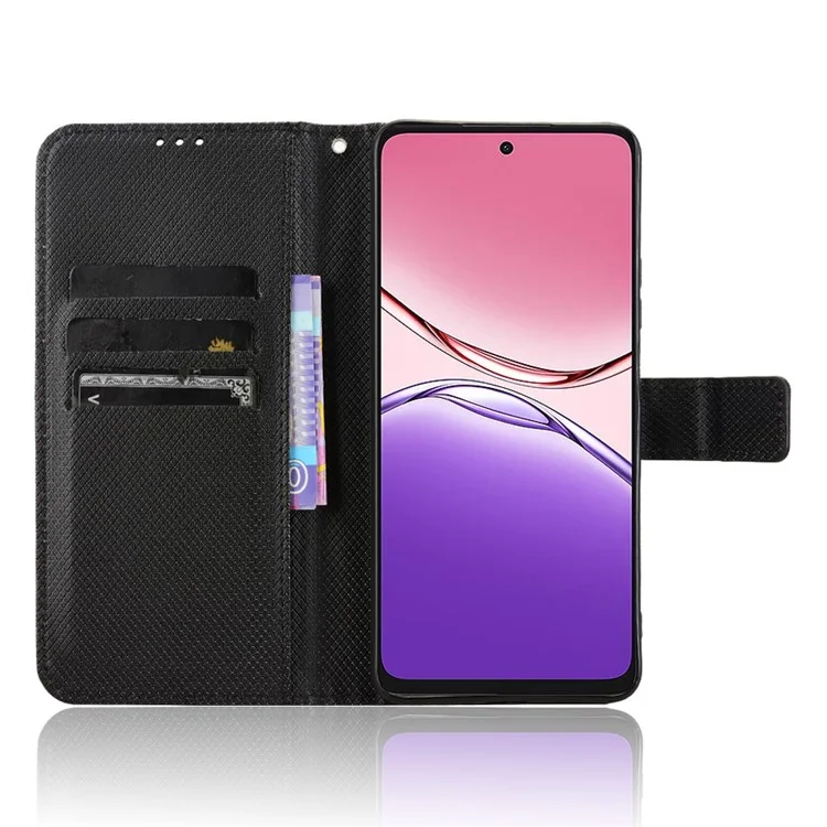 Чехол для Oppo A5 Pro 5G из искусственной кожи с бриллиантовой текстурой, портмоне для телефона - Черный