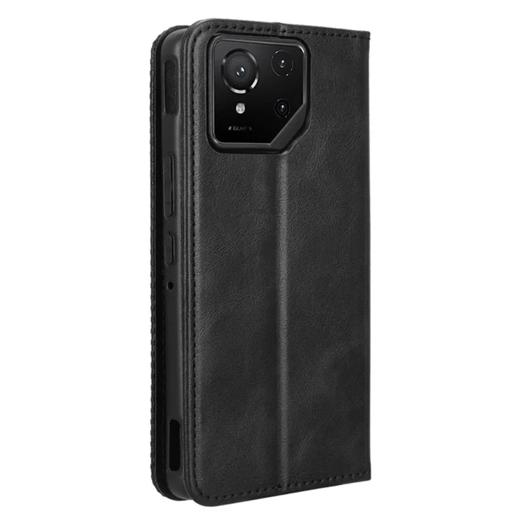 Funda tipo cartera con soporte estilo retro para Asus ROG Phone 9 5G / Phone 9 Pro 5G - Textura de cuero - Negro