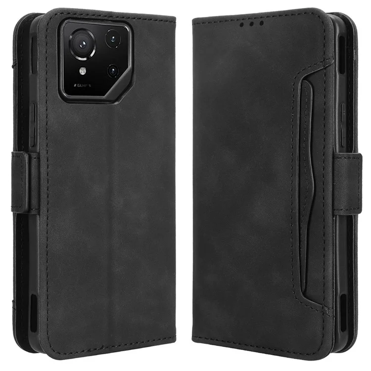 Funda tipo cartera de cuero para Asus ROG Phone 9 5G / Phone 9 Pro 5G con múltiples ranuras para tarjetas - Negro