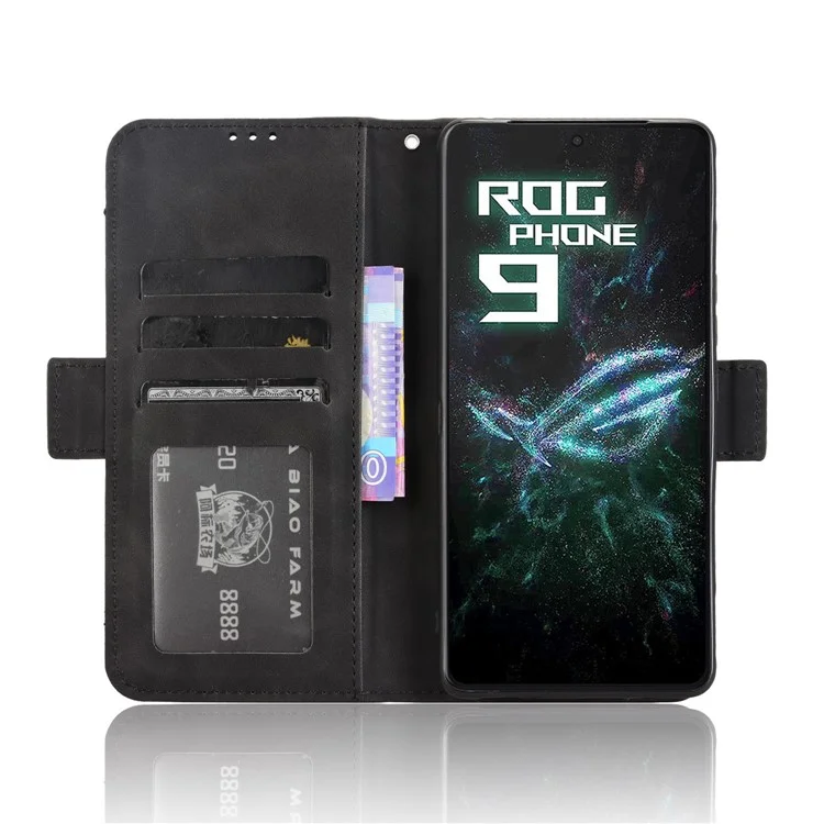 Funda tipo cartera de cuero para Asus ROG Phone 9 5G / Phone 9 Pro 5G con múltiples ranuras para tarjetas - Negro
