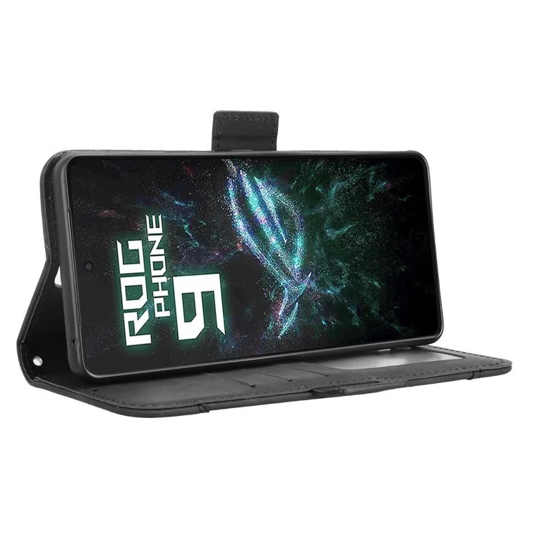 Funda tipo cartera de cuero para Asus ROG Phone 9 5G / Phone 9 Pro 5G con múltiples ranuras para tarjetas - Negro