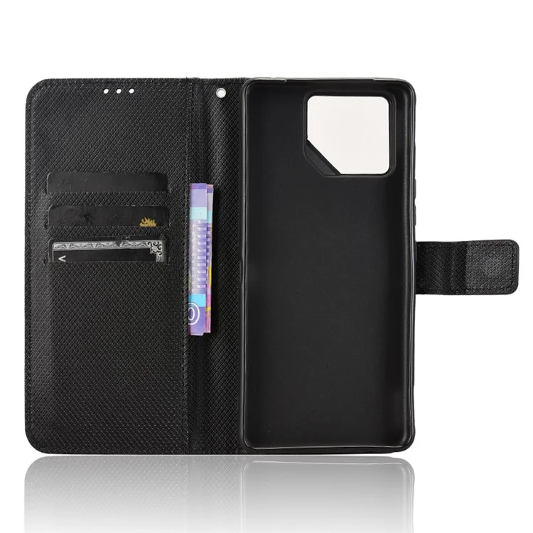 Per Asus ROG Phone 9 5G / Phone 9 Pro 5G Cover in Pelle PU con Texture Diamantata Portafoglio - Nero