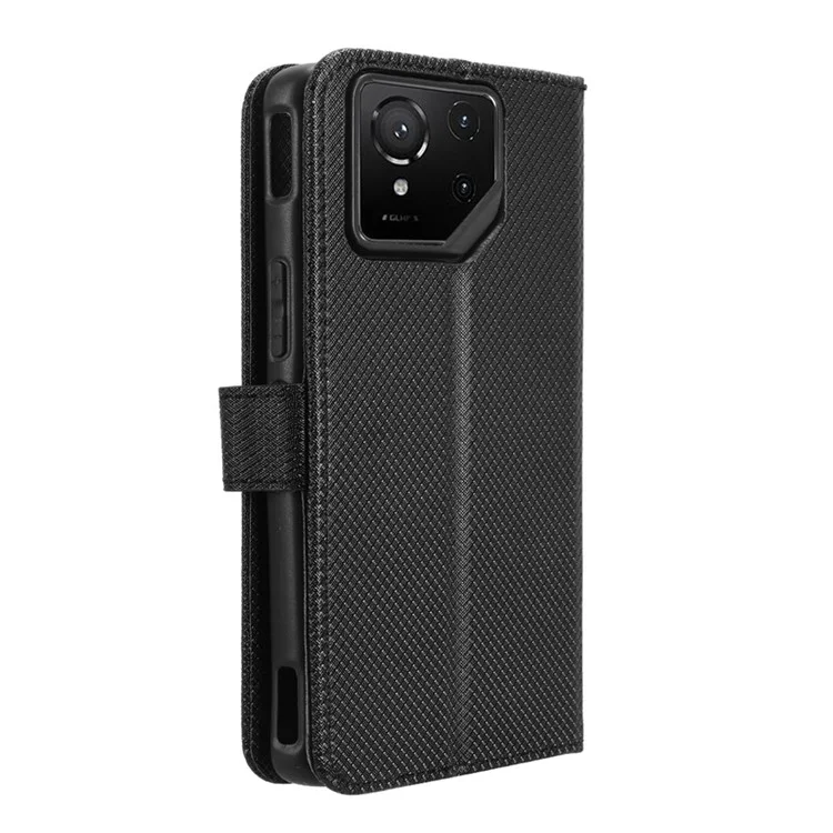 Per Asus ROG Phone 9 5G / Phone 9 Pro 5G Cover in Pelle PU con Texture Diamantata Portafoglio - Nero