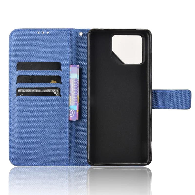 For Asus ROG Phone 9 5G / Phone 9 Pro 5G Case PU Leather Diamond Texture Wallet Phone Cover - Blue