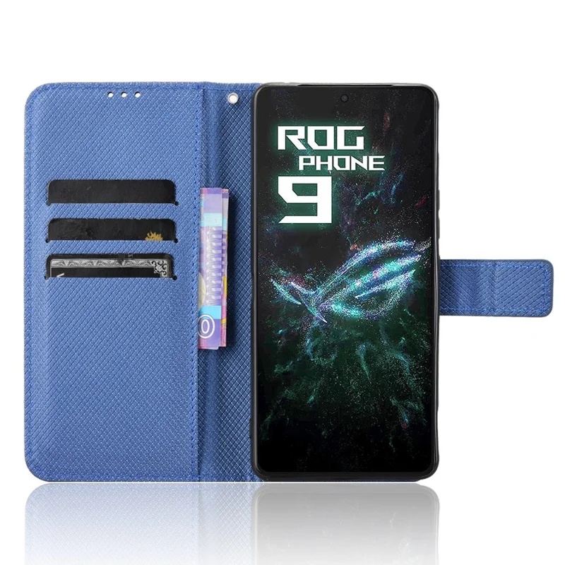 For Asus ROG Phone 9 5G / Phone 9 Pro 5G Case PU Leather Diamond Texture Wallet Phone Cover - Blue