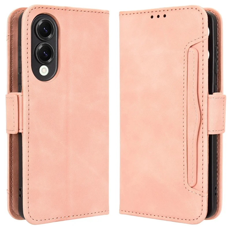 For Samsung Galaxy S25 Edge Case Wallet Leather Phone Cover with Multiple Card Slots - Pink