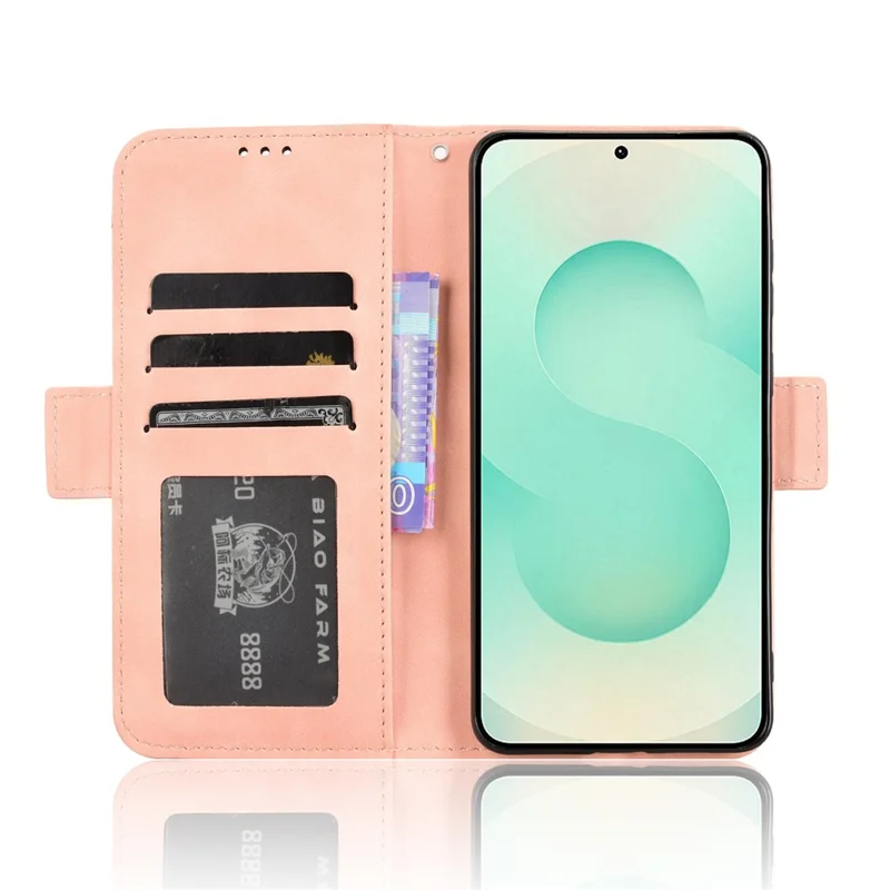 For Samsung Galaxy S25 Edge Case Wallet Leather Phone Cover with Multiple Card Slots - Pink