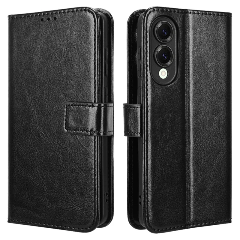 For Samsung Galaxy S25 Edge Case Crazy Horse Texture PU Leather Phone Wallet Cover - Black
