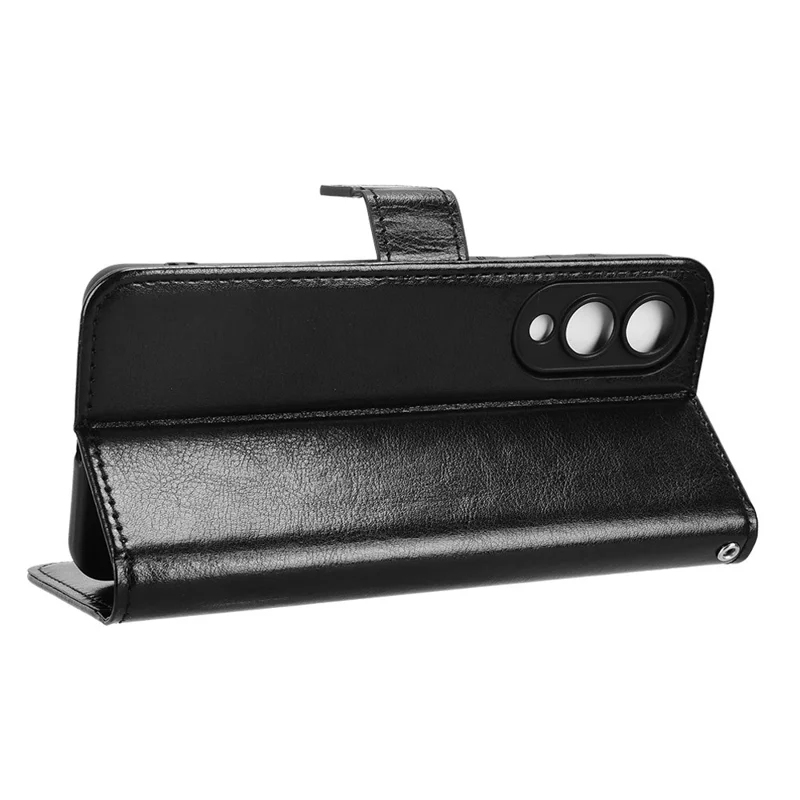 For Samsung Galaxy S25 Edge Case Crazy Horse Texture PU Leather Phone Wallet Cover - Black