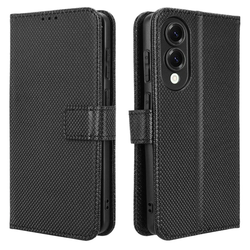 Für Samsung Galaxy S25 Edge Hülle PU-Leder Diamant-Textur Wallet Handyhülle - Schwarz