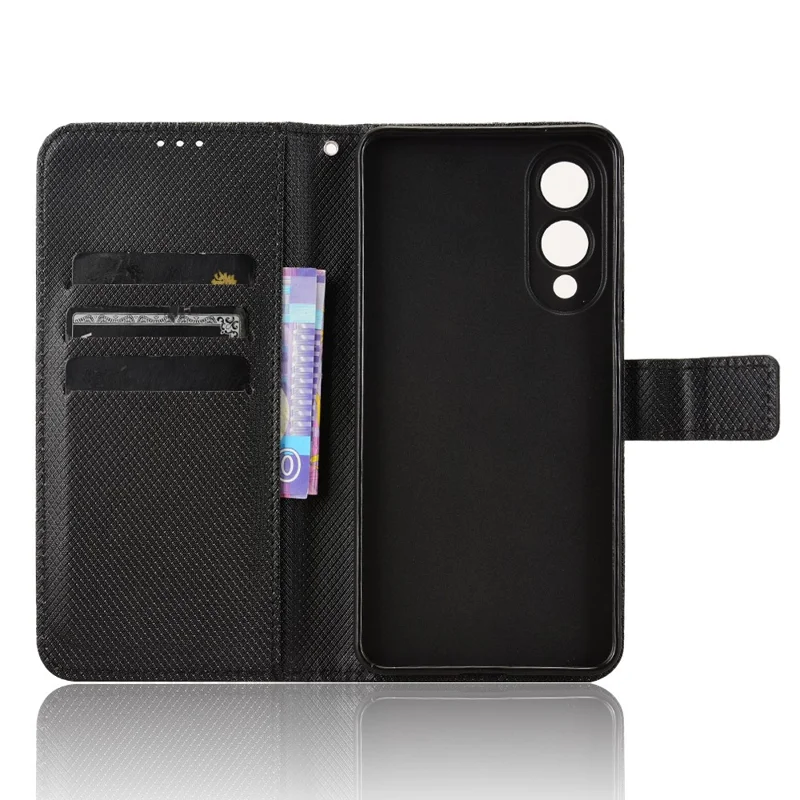 Für Samsung Galaxy S25 Edge Hülle PU-Leder Diamant-Textur Wallet Handyhülle - Schwarz
