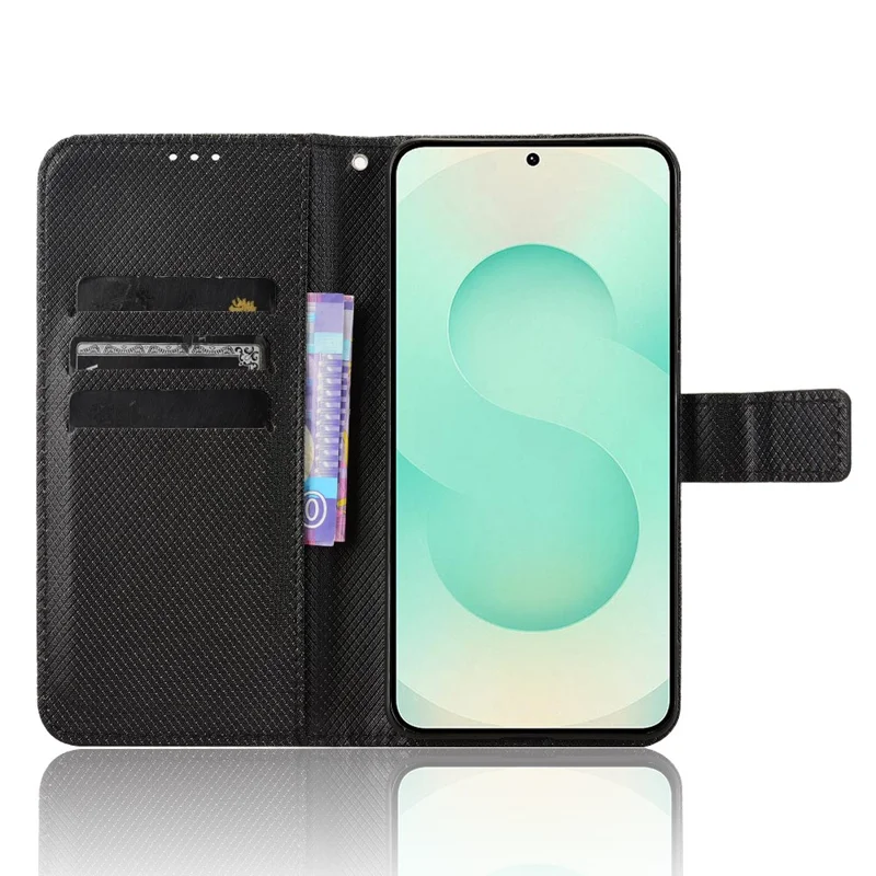 Für Samsung Galaxy S25 Edge Hülle PU-Leder Diamant-Textur Wallet Handyhülle - Schwarz