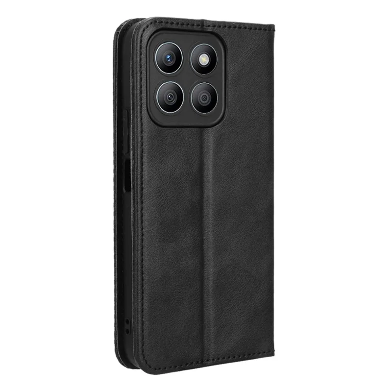 Capa de Carteira para Honor X8c 4G com Suporte Retrô, Textura de Couro - Preto