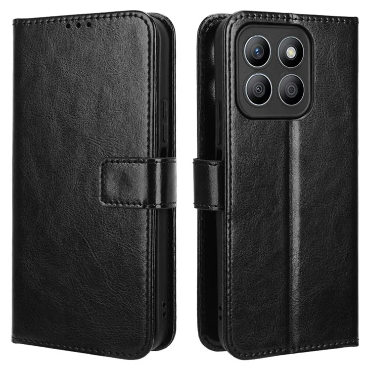 Capa Para Honor X8c 4G Estilo Couro de Cavalo Selvagem em Couro PU para Carteira de Telefone - Preto