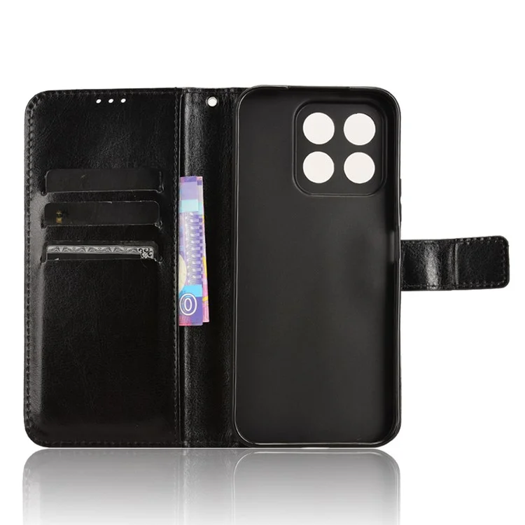 Capa Para Honor X8c 4G Estilo Couro de Cavalo Selvagem em Couro PU para Carteira de Telefone - Preto