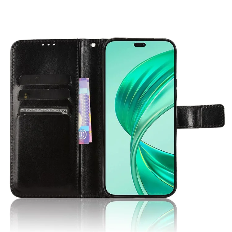 Capa Para Honor X8c 4G Estilo Couro de Cavalo Selvagem em Couro PU para Carteira de Telefone - Preto