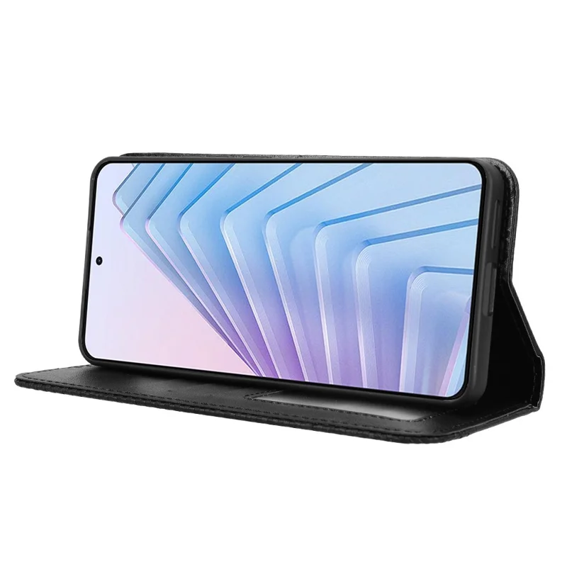 Für Xiaomi Redmi Note 14 4G (164,84x78,15x8,16mm) Hülle Geldbörse Ständer Retro Textur Leder Handyhülle - Schwarz