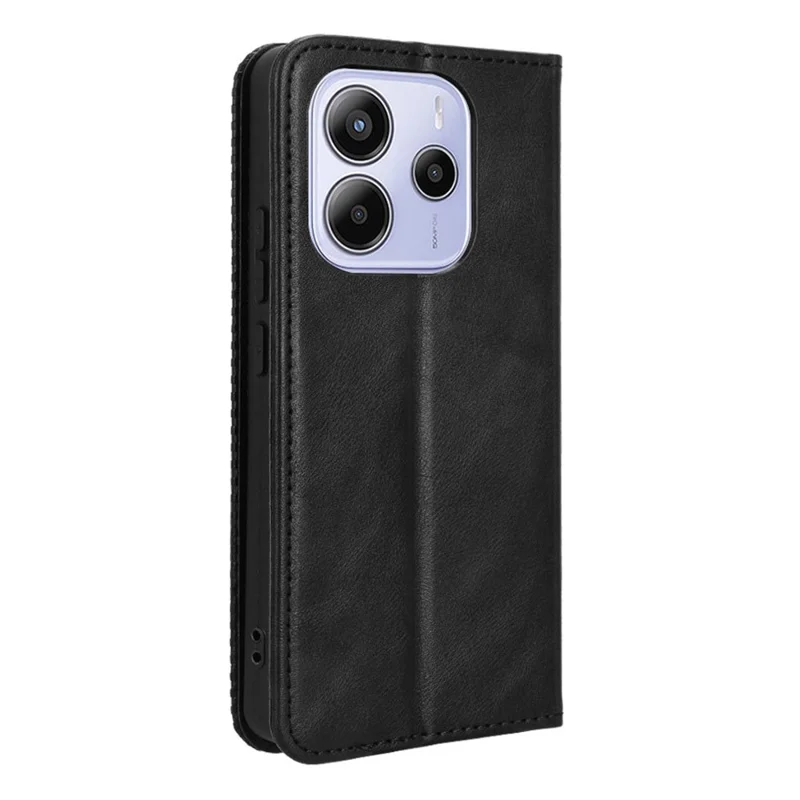 Für Xiaomi Redmi Note 14 4G (164,84x78,15x8,16mm) Hülle Geldbörse Ständer Retro Textur Leder Handyhülle - Schwarz