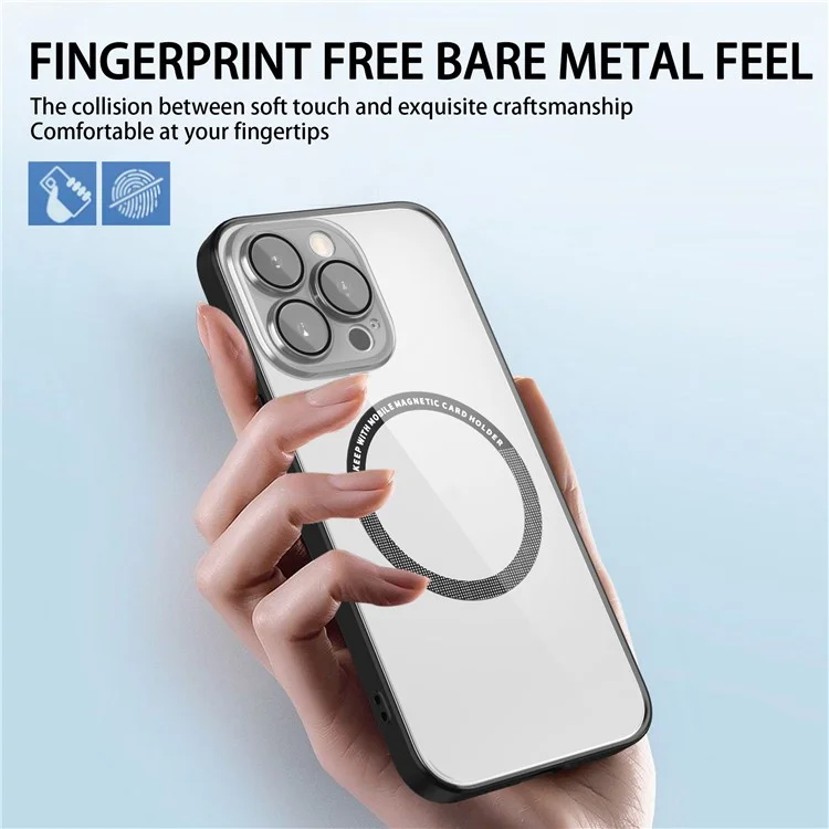 Magnetic Case for iPhone 14 Pro Max Anti-Fingerprint Phone Case Soft TPU Hard PC Shockproof Cover with Metal Lens Protection - Black