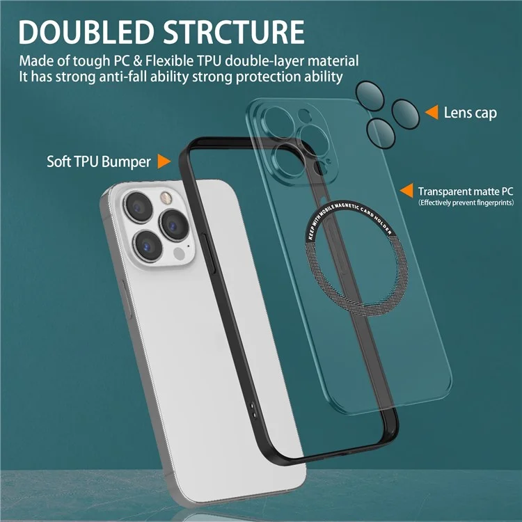 Magnetic Case for iPhone 14 Pro Max Anti-Fingerprint Phone Case Soft TPU Hard PC Shockproof Cover with Metal Lens Protection - Black