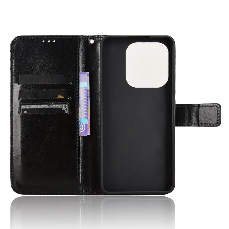 For Xiaomi Redmi Note 14 4G (164.84mm) Case Crazy Horse Texture PU Leather Phone Wallet Cover - Black