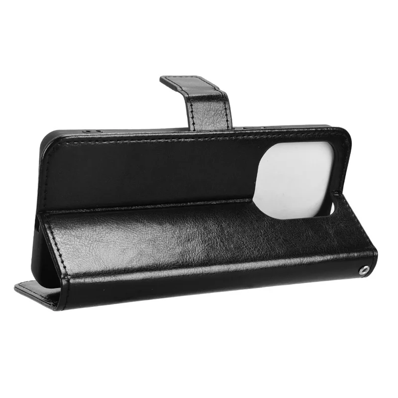 For Xiaomi Redmi Note 14 4G (164.84mm) Case Crazy Horse Texture PU Leather Phone Wallet Cover - Black