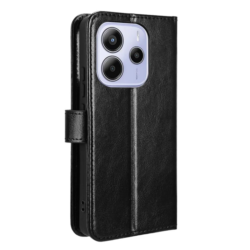 For Xiaomi Redmi Note 14 4G (164.84mm) Case Crazy Horse Texture PU Leather Phone Wallet Cover - Black