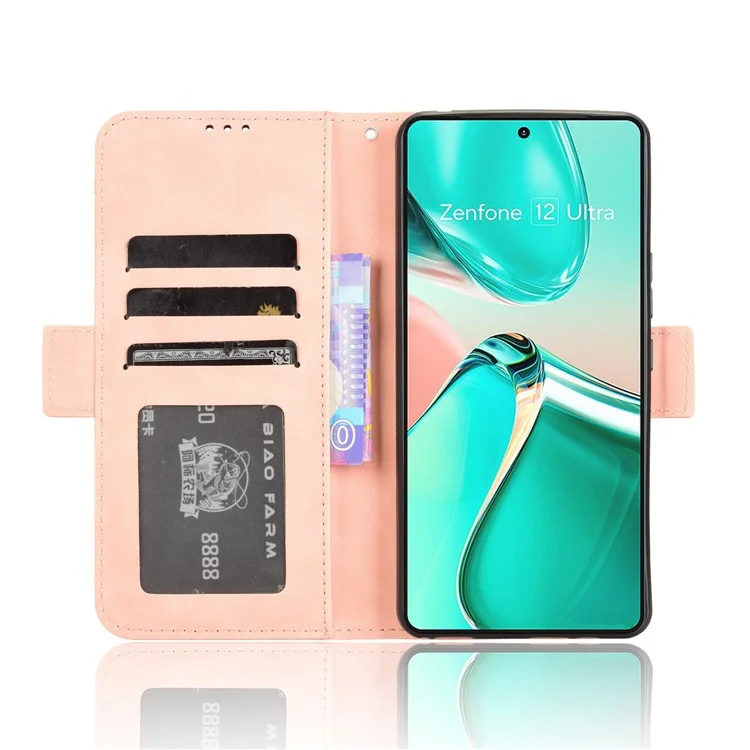 For Asus Zenfone 12 Ultra 5G Case Wallet Leather Phone Cover with Multiple Card Slots - Pink