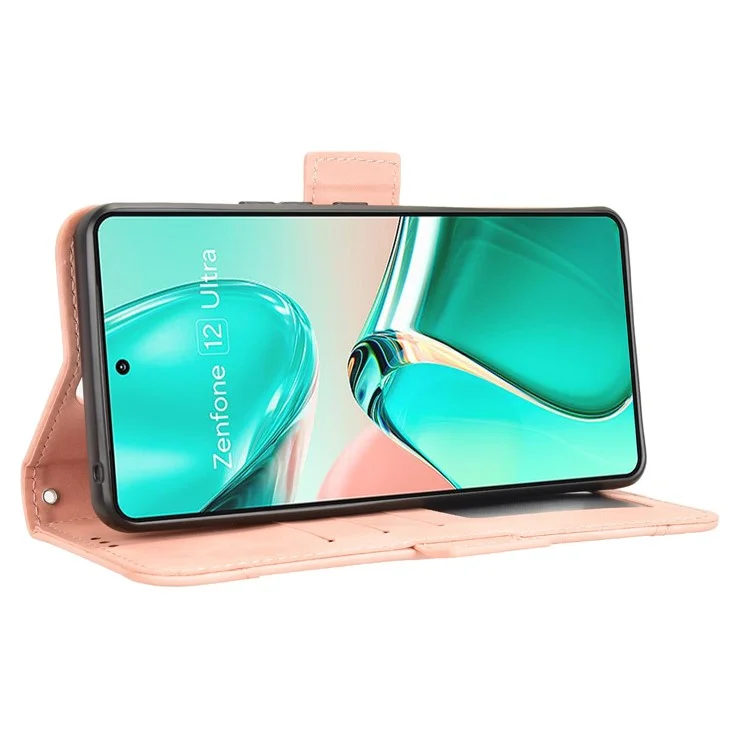 For Asus Zenfone 12 Ultra 5G Case Wallet Leather Phone Cover with Multiple Card Slots - Pink