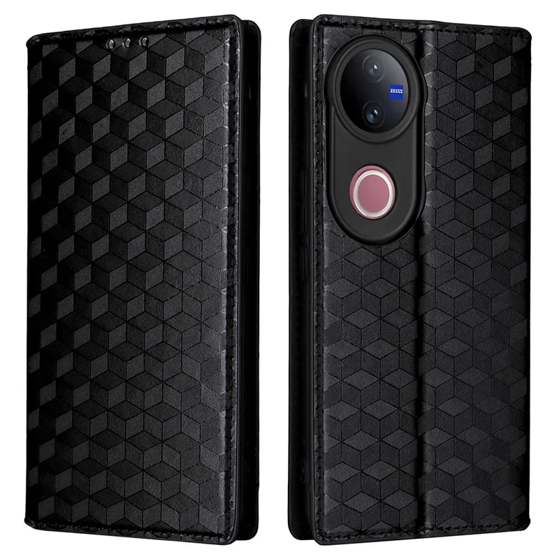 For vivo V50 5G Case Wallet Rhombus Imprinted Leather Phone Cover - Black