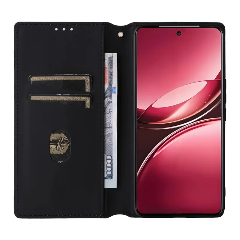 For vivo V50 5G Case Wallet Rhombus Imprinted Leather Phone Cover - Black
