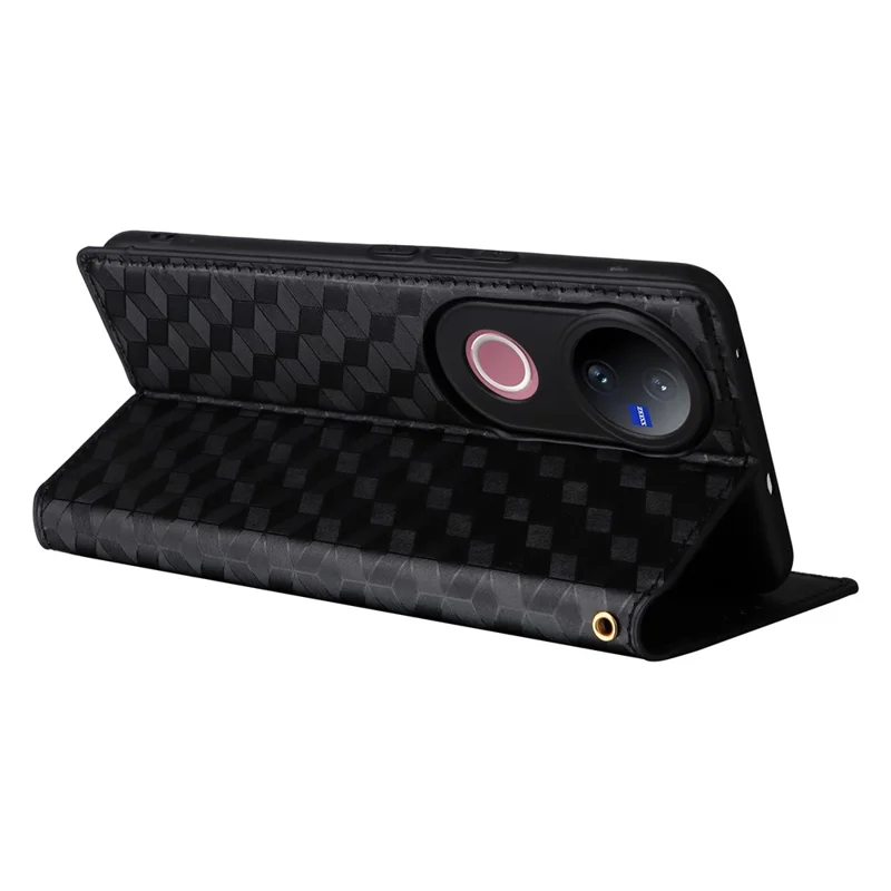 For vivo V50 5G Case Wallet Rhombus Imprinted Leather Phone Cover - Black