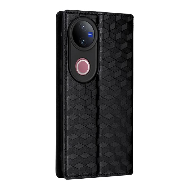 For vivo V50 5G Case Wallet Rhombus Imprinted Leather Phone Cover - Black