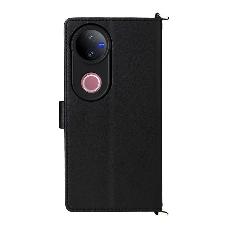 For vivo V50 5G Wallet Case with Shoulder / Wrist Strap Leather Phone Cover Stand - Black