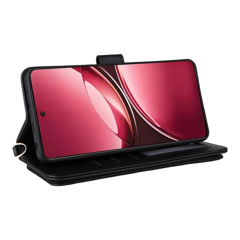 For vivo V50 5G Wallet Case with Shoulder / Wrist Strap Leather Phone Cover Stand - Black