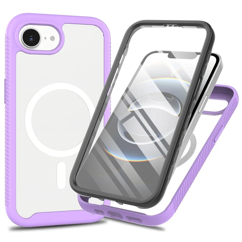For iPhone 16e Case PC + TPU Protective Phone Cover with PET Screen Film Support Wireless Charging - Purple