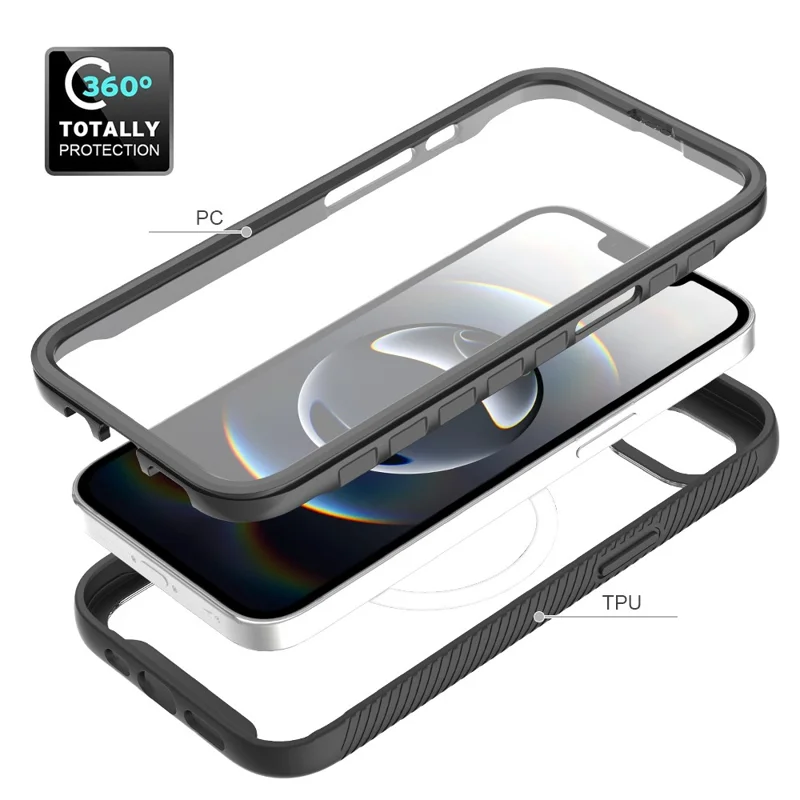 For iPhone 16e Case PC + TPU Protective Phone Cover with PET Screen Film Support Wireless Charging - Purple