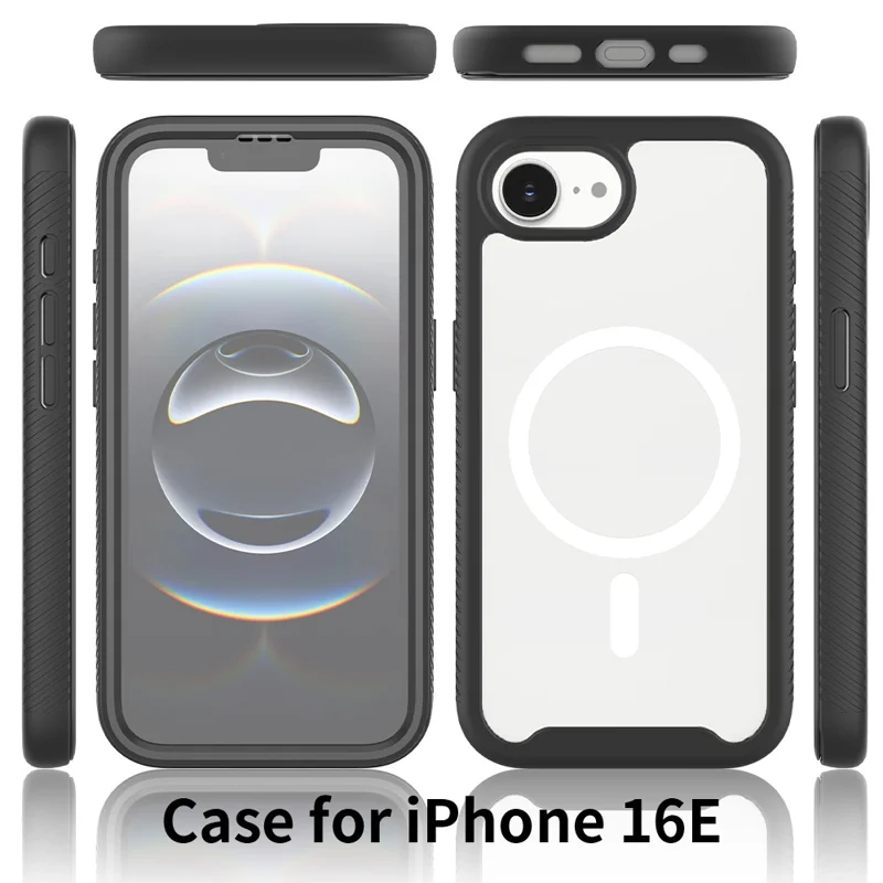 For iPhone 16e Case PC + TPU Protective Phone Cover with PET Screen Film Support Wireless Charging - Purple