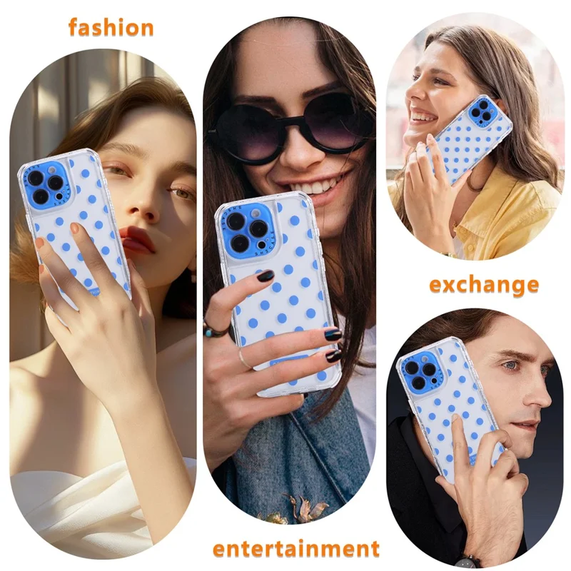 For iPhone 16 Pro Max Case Polka Dot Pattern PC + TPU Phone Cover with Lens Film - Blue