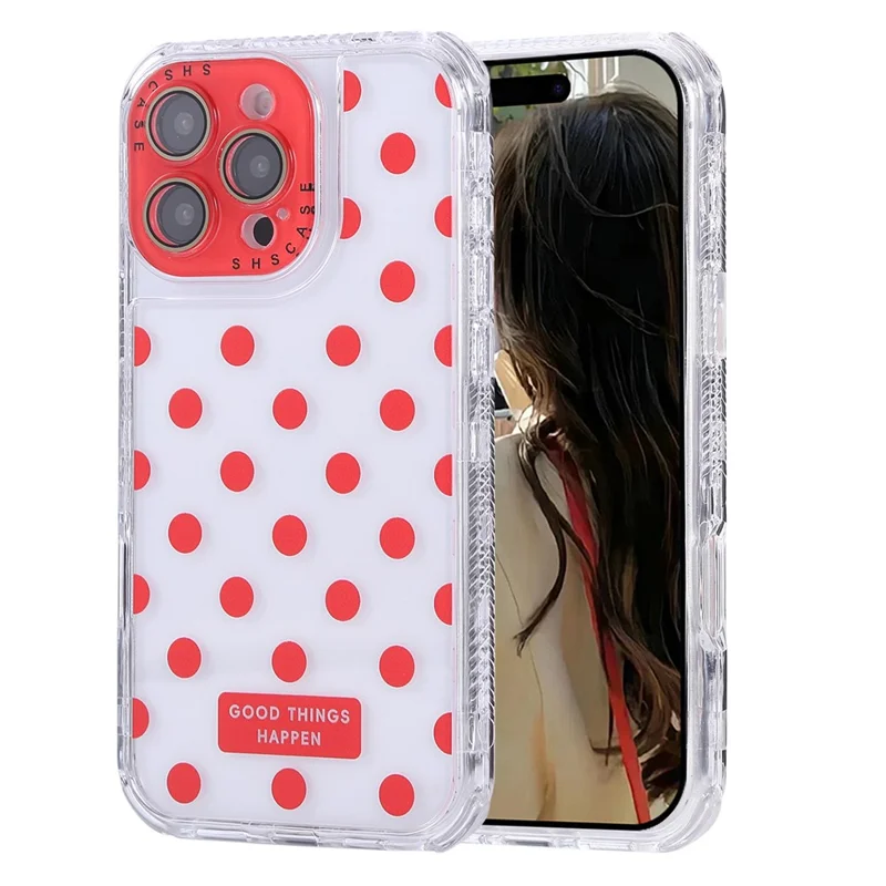 For iPhone 16 Pro Max Case Polka Dot Pattern PC + TPU Phone Cover with Lens Film - Red