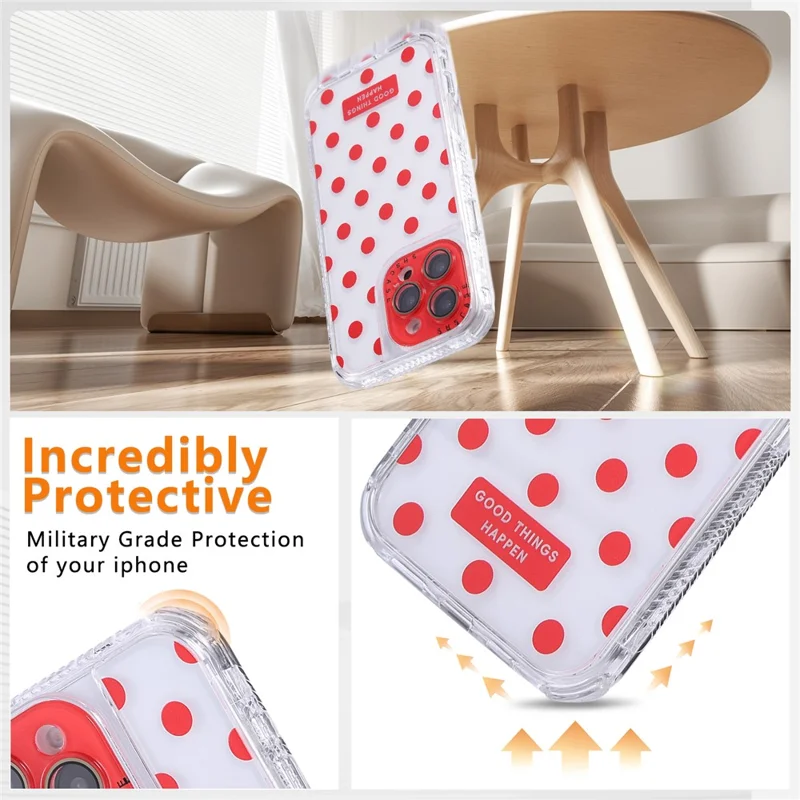 For iPhone 16 Pro Max Case Polka Dot Pattern PC + TPU Phone Cover with Lens Film - Red