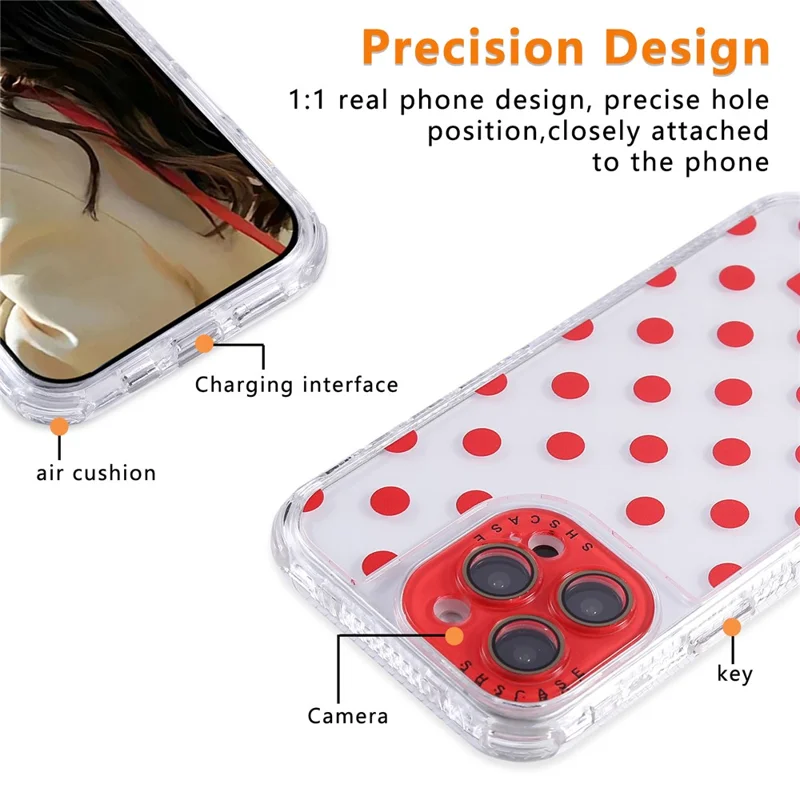 For iPhone 16 Pro Max Case Polka Dot Pattern PC + TPU Phone Cover with Lens Film - Red