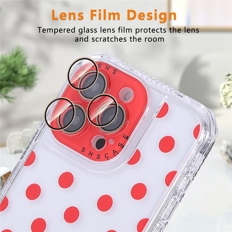 For iPhone 16 Pro Max Case Polka Dot Pattern PC + TPU Phone Cover with Lens Film - Red