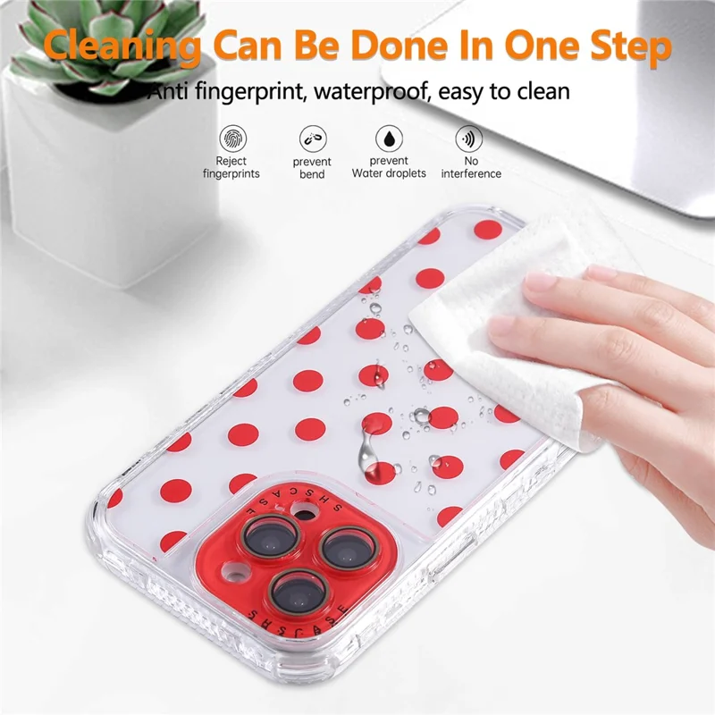 For iPhone 16 Pro Max Case Polka Dot Pattern PC + TPU Phone Cover with Lens Film - Red