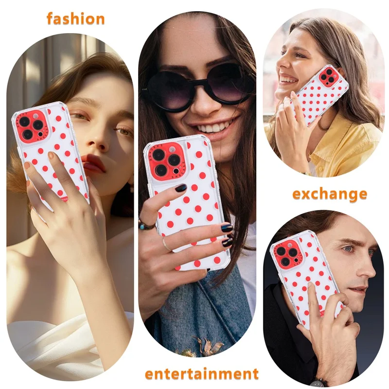 For iPhone 16 Pro Max Case Polka Dot Pattern PC + TPU Phone Cover with Lens Film - Red