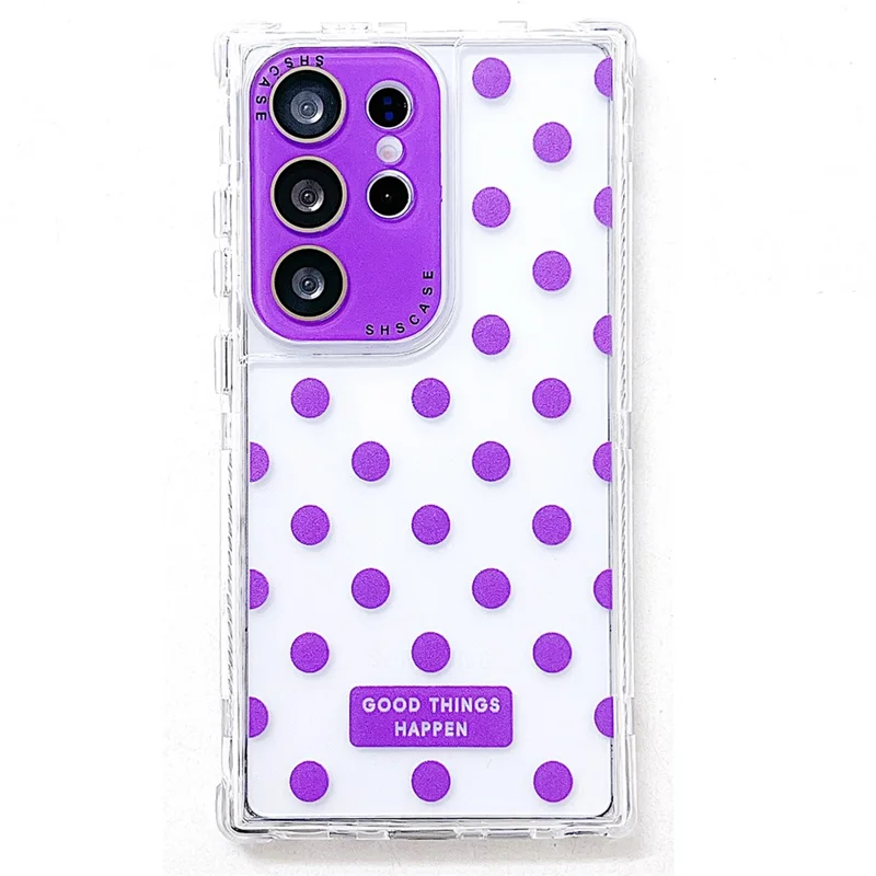 For Samsung Galaxy S25 Ultra Case Clear PC + TPU Phone Cover with Polka Dot Pattern and Lens Film - Purple